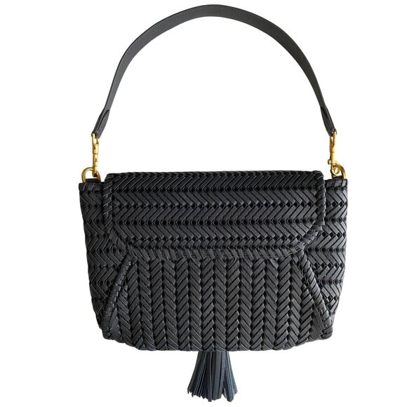 Anya Hindmarch Neeson Tassel Shoulder Bag Capra Leather Dark Marine Blue Woven - Picture 2 of 14